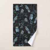Nordic Blue Bird Owl Floral Waterverf Bad Handdoek (Handdoek)