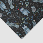 Nordic Blue Bird Owl Floral Waterverf Tissuepapier (Detail)