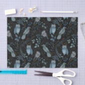 Nordic Blue Bird Owl Floral Waterverf Tissuepapier (Craft)