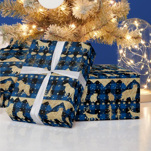 Nordic Blue Buffalo Pset Gold Winter Animals Cadeaupapier (Feestdagen)