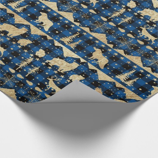 Nordic Blue Buffalo Pset Gold Winter Animals Cadeaupapier (Hoek)