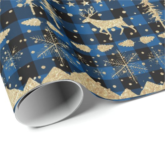 Nordic Blue Buffalo Pset Gold Winter Animals Cadeaupapier (Rol Hoek)