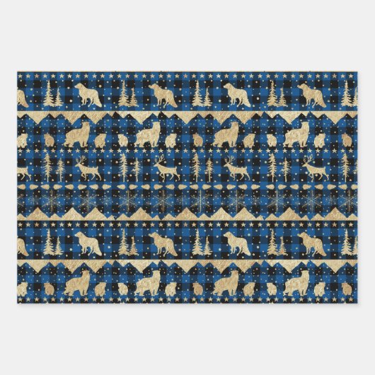 Nordic Blue Buffalo Pset Gold Winter Animals Inpakpapier Vel (Voorkant)