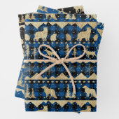 Nordic Blue Buffalo Pset Gold Winter Animals Inpakpapier Vel (In situ)