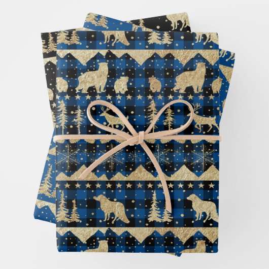 Nordic Blue Buffalo Pset Gold Winter Animals Inpakpapier Vel (In situ)