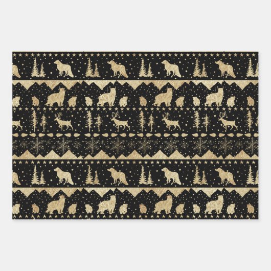 Nordic Blue Buffalo Pset Gold Winter Animals Inpakpapier Vel (Voorkant 3)
