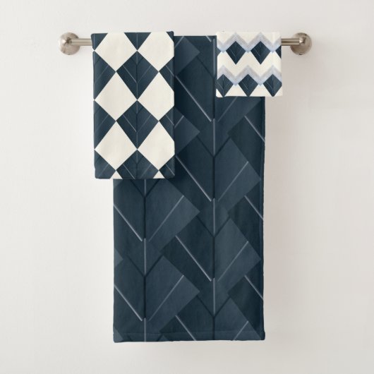 Nordic Blue Chevron Pattern Bad Handdoek (Insitu)