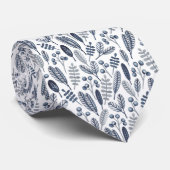 Nordic Blue en Grey Leaf Pattern Stropdas (Opgerold)