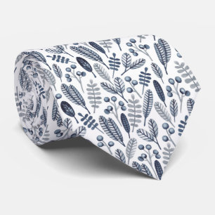 Nordic Blue en Grey Leaf Pattern Stropdas
