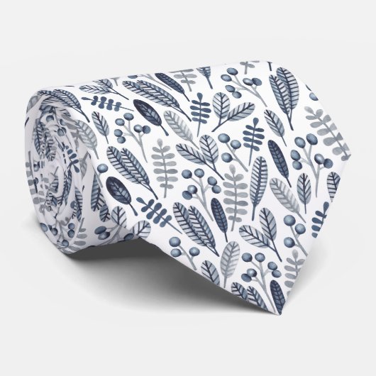 Nordic Blue en Grey Leaf Pattern Stropdas (Opgerold)