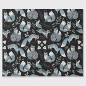 Nordic Blue Fox Red Greenery Waterverf Cadeaupapier (Vlak)