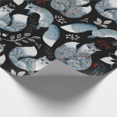 Nordic Blue Fox Red Greenery Waterverf Cadeaupapier (Hoek)