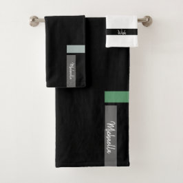 Nordic Blue Kale Green Detail Monogramed Bad Handdoek