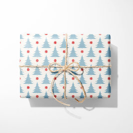 Nordic Blue kerstbomen Scandinavische vakantie Cadeaupapier