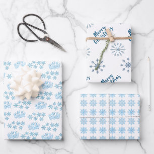 Nordic Blue Merry Christmas laat het sneeuwvlokken Inpakpapier Vel
