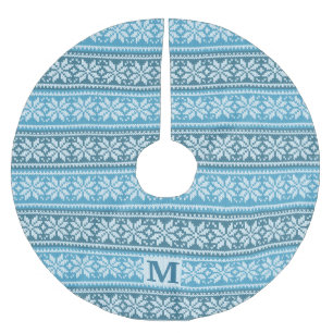 Nordic Blue Snowflake Knit Sweater Monogram Kerstboom Rok
