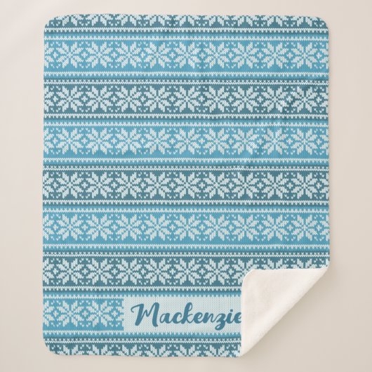 Nordic Blue Snowflake Knit Sweater Persoonlijk Sherpa Deken (Voorkant)