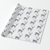 Nordic Blue White Deer Birthday Cadeaupapier (Uitgerold)