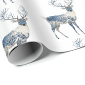 Nordic Blue White Deer Birthday Cadeaupapier (Rol Hoek)