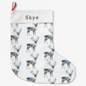Nordic Blue White Deer Christmas Grote Kerstsok (Voorkant)