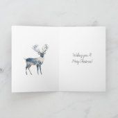 Nordic Blue White Deer Christmas Kaart (Binnen)