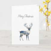Nordic Blue White Deer Christmas Kaart (Gele Bloem)