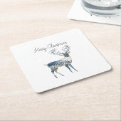 Nordic Blue White Deer Christmas Kartonnen Onderzetters (Schuin)