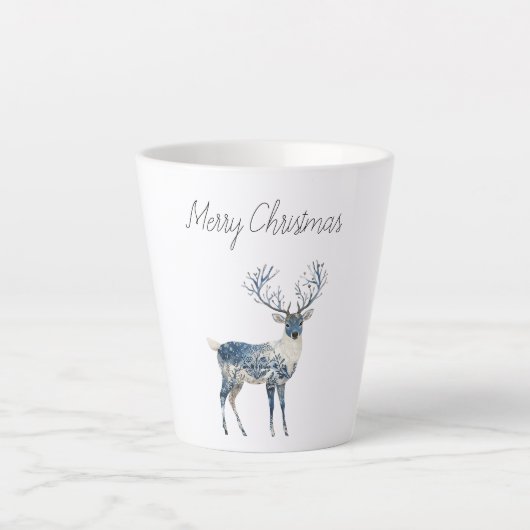 Nordic Blue White Deer Christmas Latte Mok (Voorkant)