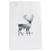 Nordic Blue White Deer Christmas Medium Cadeauzakje (Voorkant)