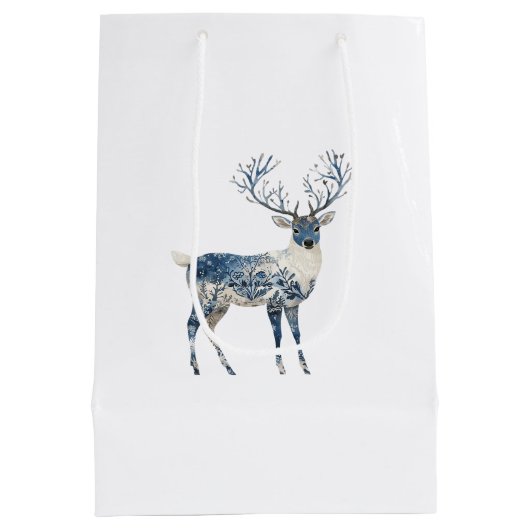 Nordic Blue White Deer Christmas Medium Cadeauzakje (Achterkant)
