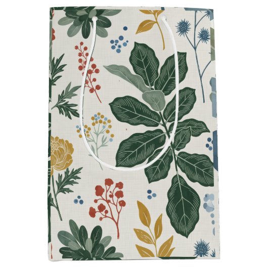 Nordic Botanical Floral and Leaf Pattern Medium Cadeauzakje (Voorkant)