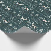 Nordic Breien Patroon groene kerst rendieren Cadeaupapier (Hoek)