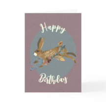 Nordic Brown Rabbit Floral Waterverf Birthday