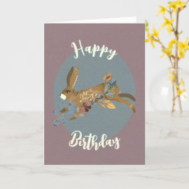 Nordic Brown Rabbit Floral Waterverf Birthday Kaart