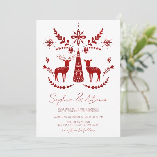 Nordic Buck and Doe Woodland Winter Wedding Kaart (Staand voorkant)