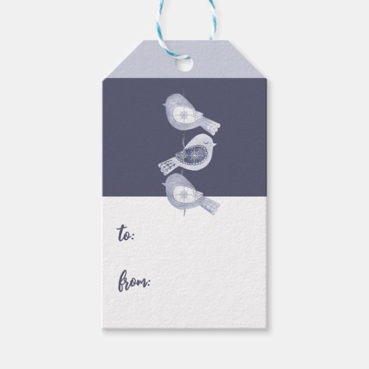 Nordic Christmas Blue Birds Cadeaulabel (Voorkant)