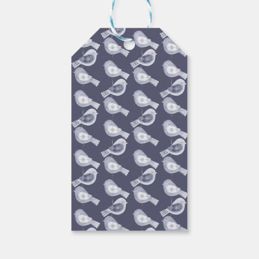Nordic Christmas Blue Birds Cadeaulabel (Achterkant)