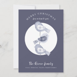 Nordic Christmas Blue Birds Foto Feestdagenkaart