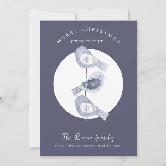 Nordic Christmas Blue Birds Foto Feestdagenkaart (Voorkant)