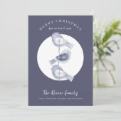 Nordic Christmas Blue Birds Foto Feestdagenkaart (Staand voorkant)