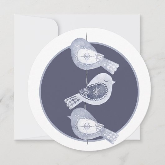 Nordic Christmas Blue Birds Foto Feestdagenkaart (Voorkant)