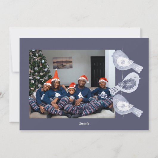 Nordic Christmas Blue Birds Foto Feestdagenkaart (Achterkant)