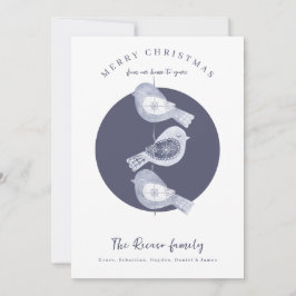 Nordic Christmas Blue Birds Foto Feestdagenkaart