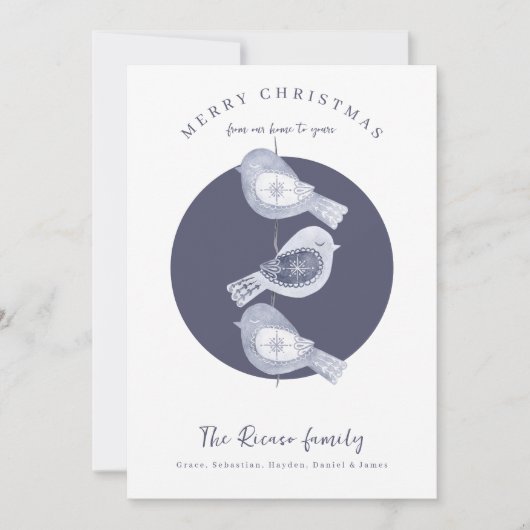 Nordic Christmas Blue Birds Foto Feestdagenkaart (Voorkant)