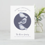 Nordic Christmas Blue Birds Foto Feestdagenkaart (Staand voorkant)