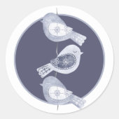 Nordic Christmas Blue Birds Foto Ronde Sticker (Voorkant)