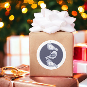 Nordic Christmas Blue Birds Foto Ronde Sticker