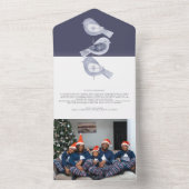Nordic Christmas Blue Birds Foto Vakantie Kaart (Binnen)