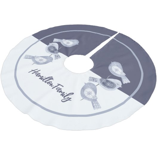 Nordic Christmas Blue Birds gepersonaliseerd Kerstboom Rok (Gekanteld)