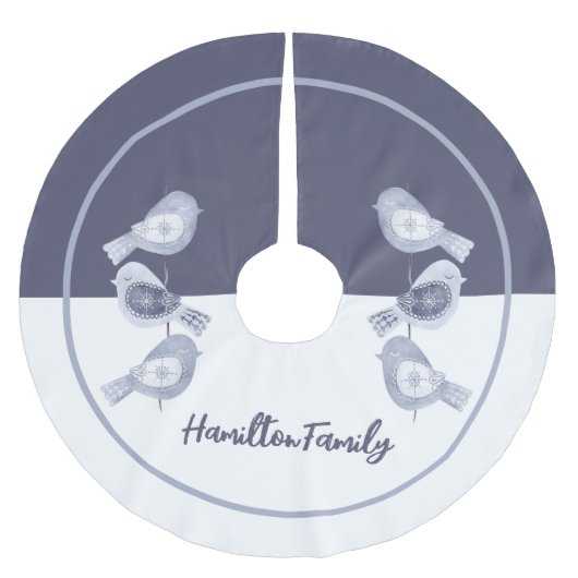Nordic Christmas Blue Birds gepersonaliseerd Kerstboom Rok (Voorkant)